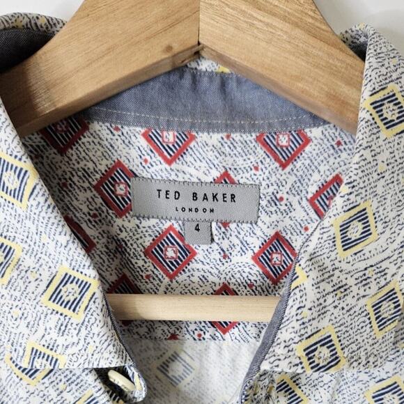 Ted Baker Diageo Mens Geometric Paisley Print Short Sleeve Shirt Size 4 (L) - Picture 5 of 6